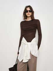 Double Layers Solid Trendy Long Sleeve Top T Shirts