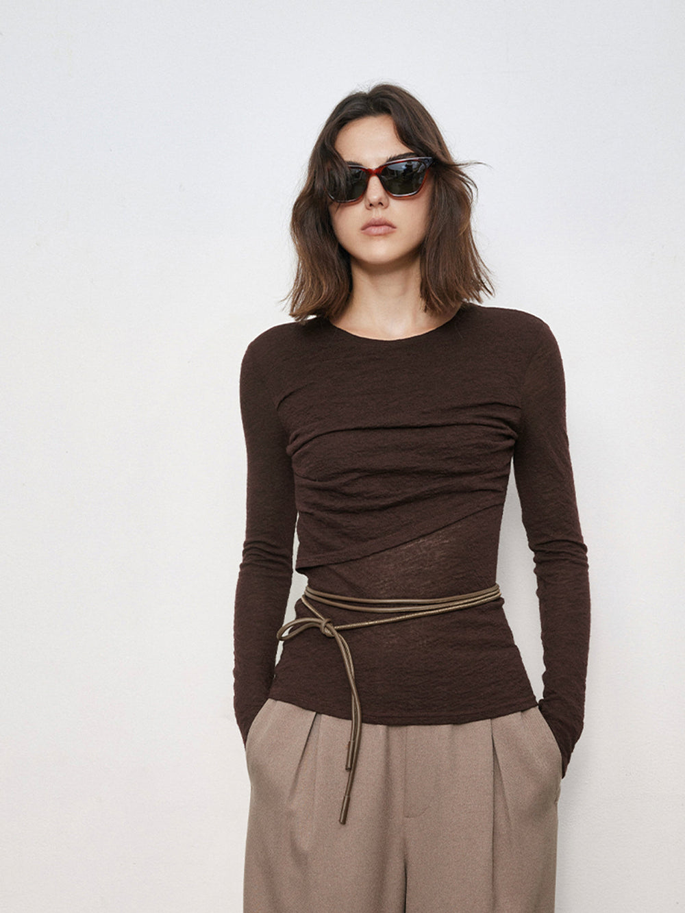 Double Layers Solid Trendy Long Sleeve Top T Shirts