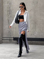 Slow Jams Satin Trendy Slit Maxi Skirt Skirts