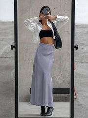 Slow Jams Satin Trendy Slit Maxi Skirt Skirts