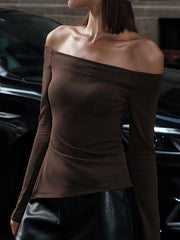 Terracotta Off Shoulder Trendy Long Sleeve Shirt T Shirts