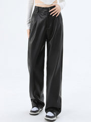 Faux Leather Graceful Straight Leg Pants Pants