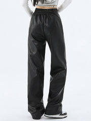 Faux Leather Graceful Straight Leg Pants Pants