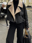 Too Blessed Sherpa Lined Modern Shearling Leather Flight Jacket Black / XS Fleece Jackets