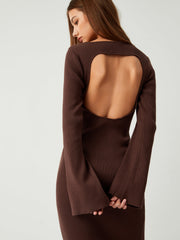 Cinnamon Open Back Long Modern Sleeve Long Sweater Dress Sweaters L
