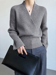 She’s Effortless Graceful Wrap Sweater Grey / XS Sweaters L