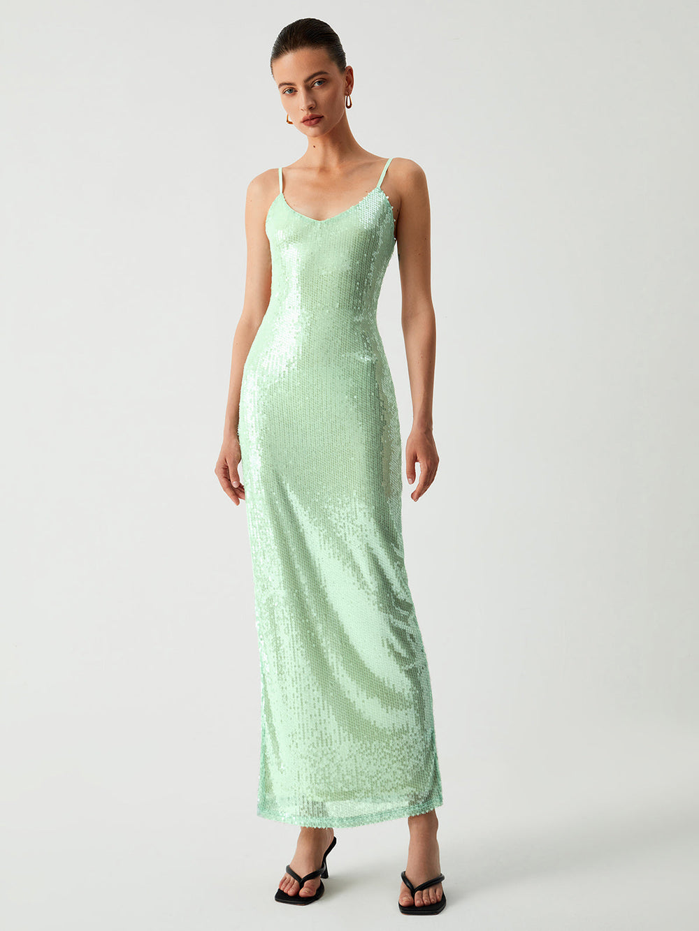 Triggered Sequin Open Trendy Back Long Dress Green / S Dresses