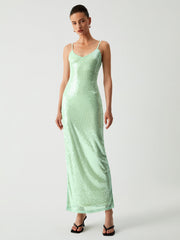 Triggered Sequin Open Trendy Back Long Dress Green / S Dresses
