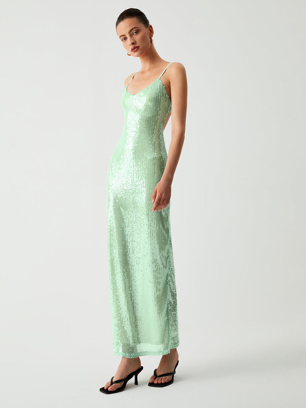 Triggered Sequin Open Trendy Back Long Dress Dresses