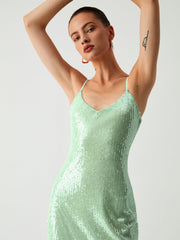 Triggered Sequin Open Trendy Back Long Dress Dresses