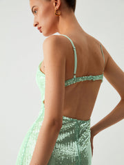 Triggered Sequin Open Trendy Back Long Dress Dresses