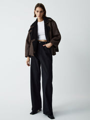 Fleece Lined Shearling Trendy Leather Flight Jacket Fleece Jackets