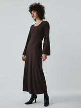 Caramel Flare Long Trendy Sleeve Knit Long Dress Brown / S Knit Dresses