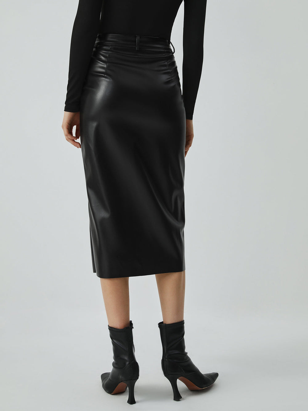Faux Leather Graceful Pockets Midi Skirt Skirts