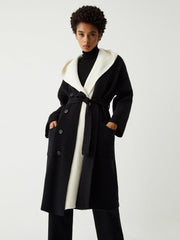 Two Tone Hooded Trendy Belted Longline Cardigan Sweaters L