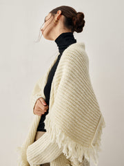 Chunky Knit Tassel Trendy Hem Poncho Cardigan Sweaters L