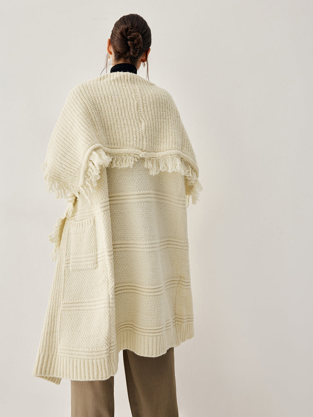 Chunky Knit Tassel Trendy Hem Poncho Cardigan Sweaters L