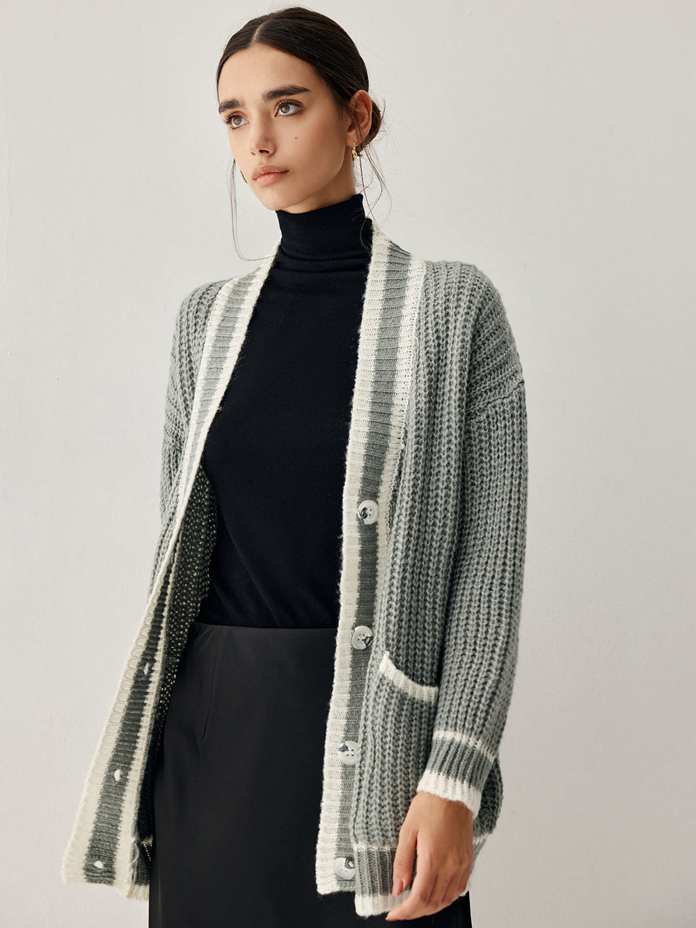 Chunky Knit Double Trendy Pockets Slouchy Cardigan Sweaters L