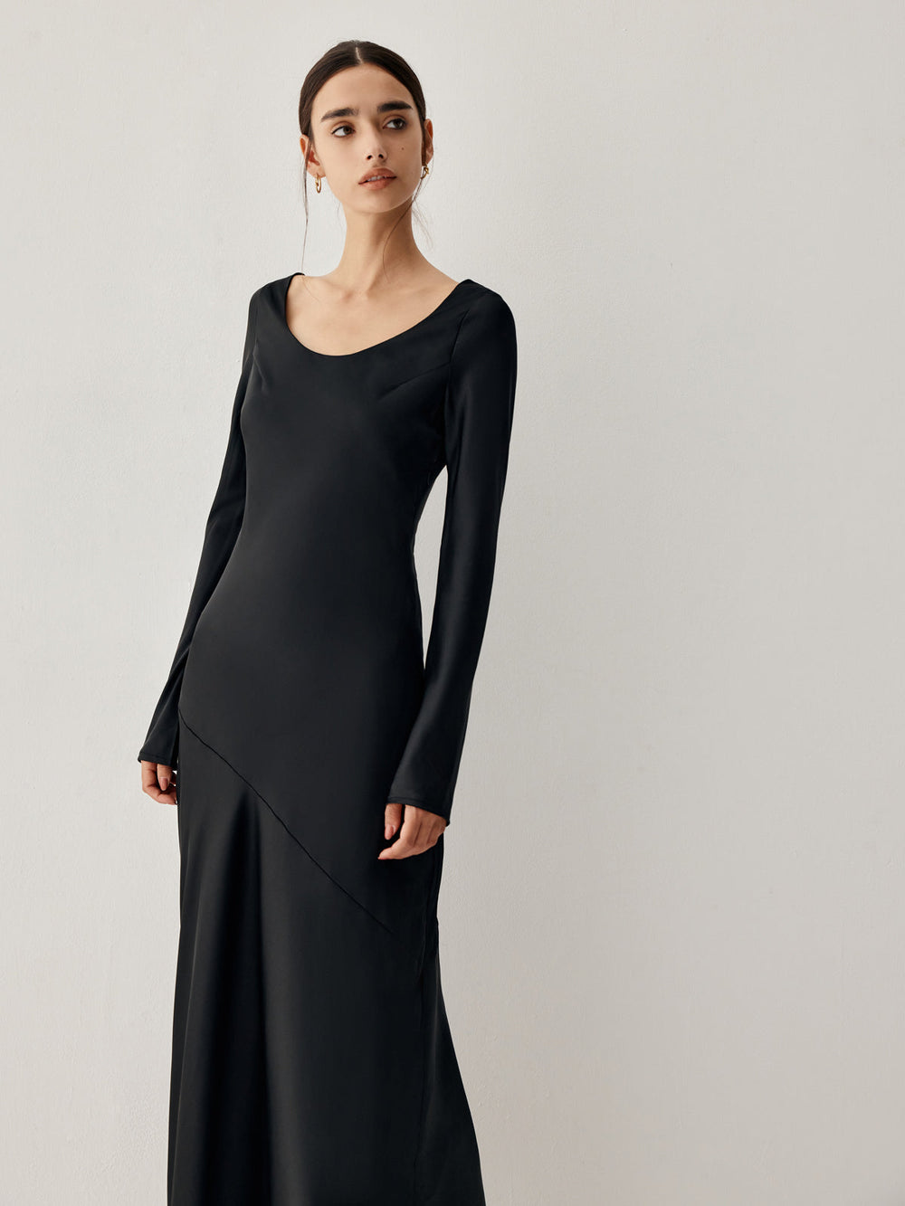 Effortless Satin Long Trendy Sleeve Long Dress Black / S Dresses