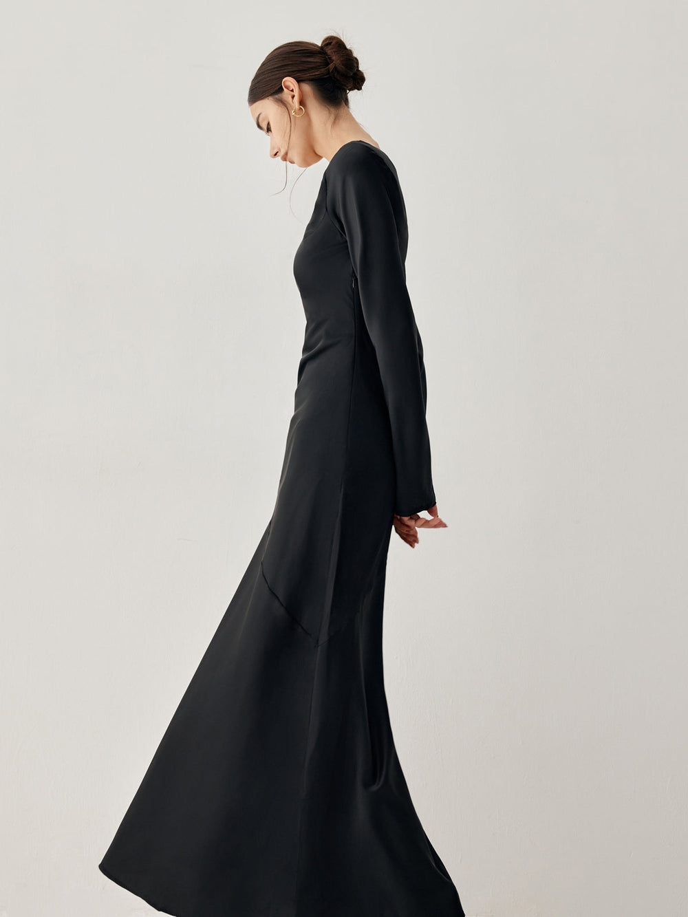Effortless Satin Long Trendy Sleeve Long Dress Dresses