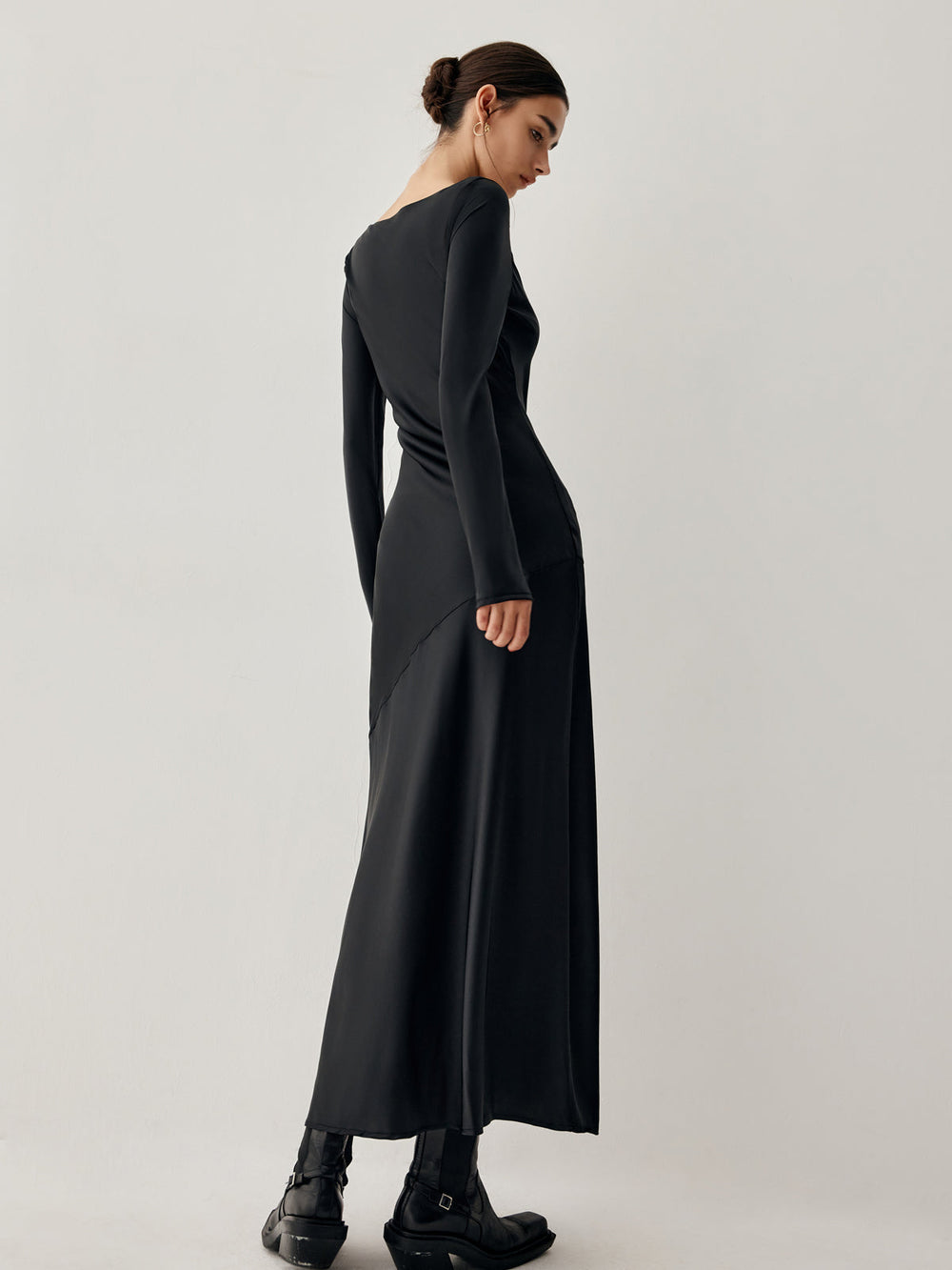 Effortless Satin Long Trendy Sleeve Long Dress Dresses