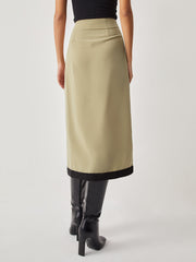 Tie Front Contrast Trendy Trim Midi Skirt Skirts