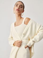 Cream Short Sweater Trendy Dress With Matching Cardigan Sweaters L