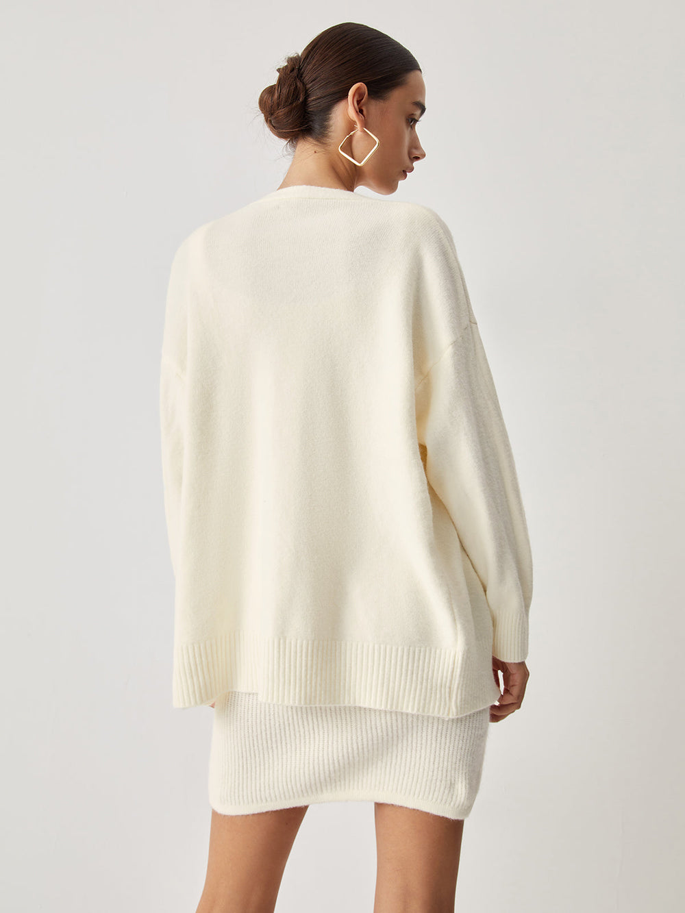 Cream Short Sweater Trendy Dress With Matching Cardigan Sweaters L