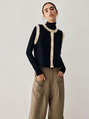 Contrast Trim Graceful Knit Vest Sweaters L