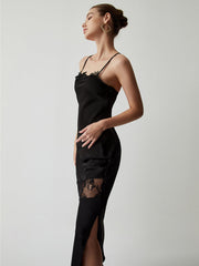 Floral Lace Graceful Satin Long Dress Dresses