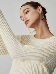 Cream Rib Long Trendy Sleeve Short Sweater Dress Sweaters L