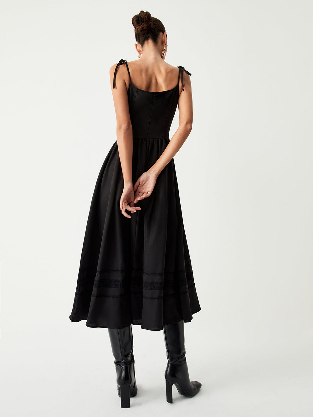 Tie Shoulder Graceful Pleated Midi Dress Dresses