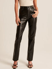 Straight Leg Graceful Faux Leather Pants Pants