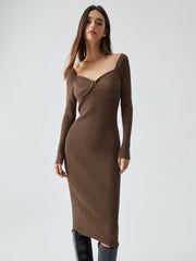 Ribbed Knit Bodycon Trendy Wrap Sweater Midi Dress Sweaters L