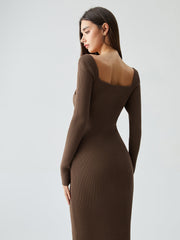 Ribbed Knit Bodycon Trendy Wrap Sweater Midi Dress Sweaters L