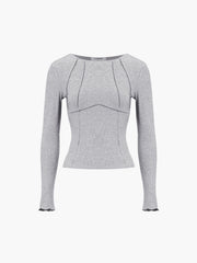 Basic Piping Graceful Long Sleeve Top Grey / XS T Shirts