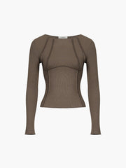Basic Piping Graceful Long Sleeve Top Brown / XS T Shirts