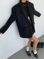 Tweed Pinstripe Graceful Oversized Blazer Blazers