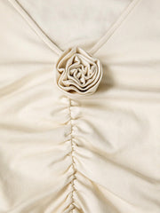 V neck Draped Floral Detail Modern Blouse with Matching Scarf Blouses