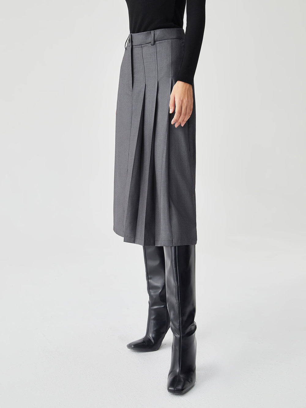Asymmetrical Pleated Graceful Midi Skirt Skirts