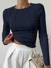 Basic Piping Graceful Long Sleeve Top Navy / XS T Shirts