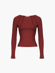 Basic Piping Graceful Long Sleeve Top Red / XS T Shirts