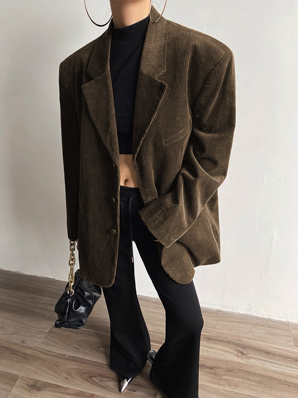 Single Breasted Graceful Corduroy Blazer Dark Brown / XS Blazers