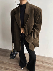 Single Breasted Graceful Corduroy Blazer Dark Brown / XS Blazers