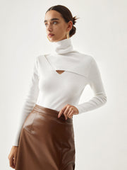 Criss Cross Turtleneck Trendy Long Sleeve Knit Top White / XS Sweaters L