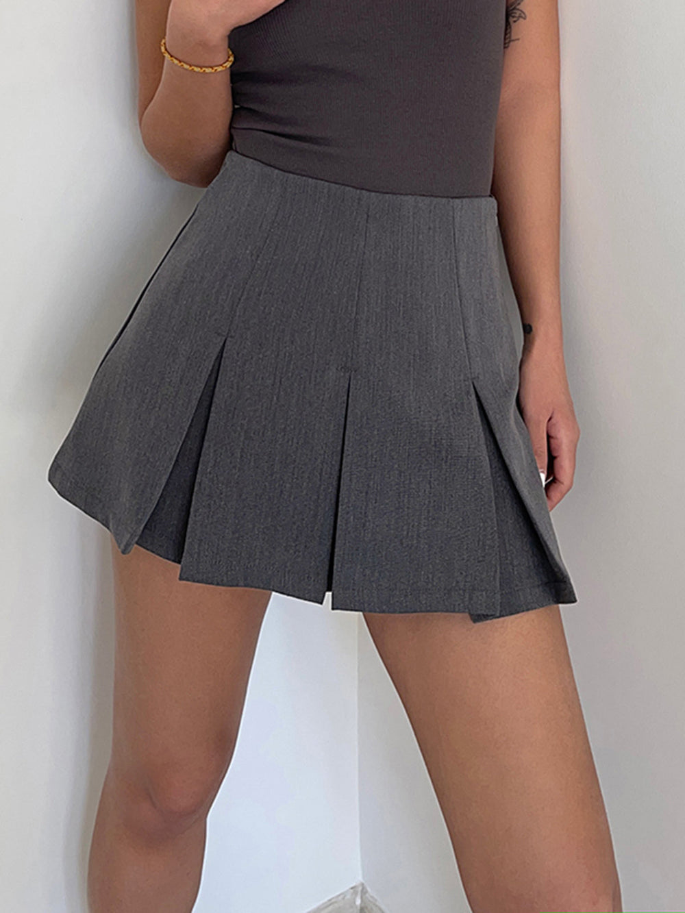 Casual Pleated Graceful Hem Mini Skort Skirts