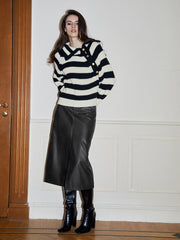 Split Midi Graceful Leather Skirt Skirts