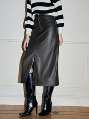 Split Midi Graceful Leather Skirt Skirts
