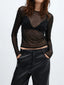 Semi sheer Sequined Polka Dot Modern Long Sleeve Mesh Shirt Black / XS T Shirts