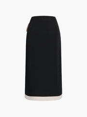 Tie Front Contrast Trendy Trim Midi Skirt Skirts